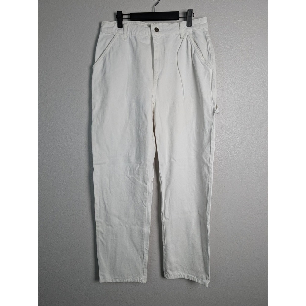 Cotton On Jeans Womens 34 White Tapered Relaxed Cargo Denim Button Pleated